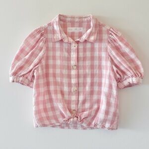 Zara Girls Pink Gingham Puff-Sleeve Top – Size 6 (116cm)